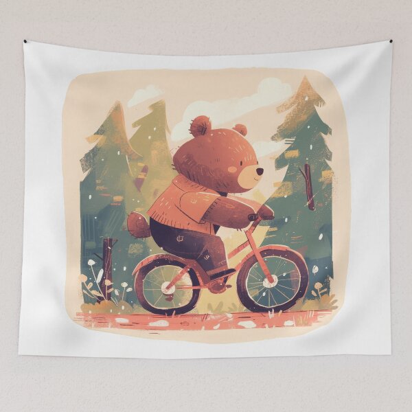 Item preview, Teddy bear in the forest on the bike designed and sold by JoyfulNat.