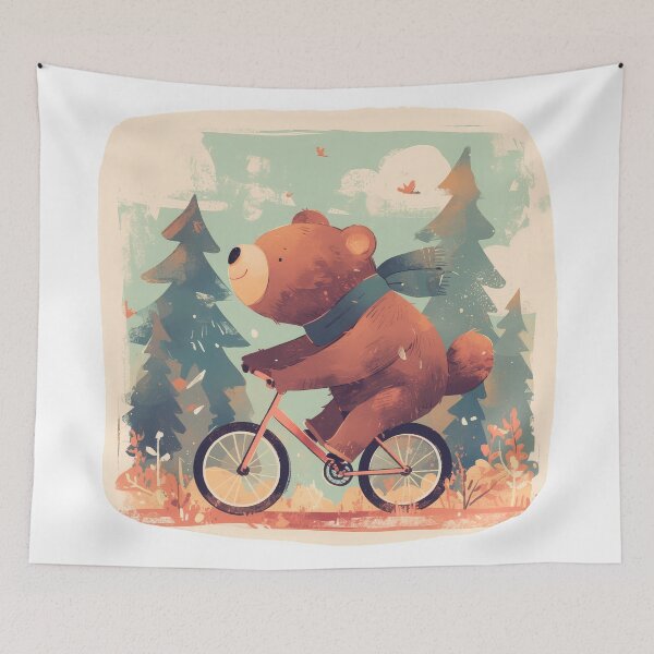 Item preview, Teddy bear on the bike in the forest designed and sold by JoyfulNat.