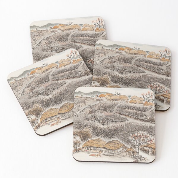 Item preview, Korean Genre Painting Folk Art Traditional Korean Art Thatched Roof House Painting designed and sold by allpalgo.