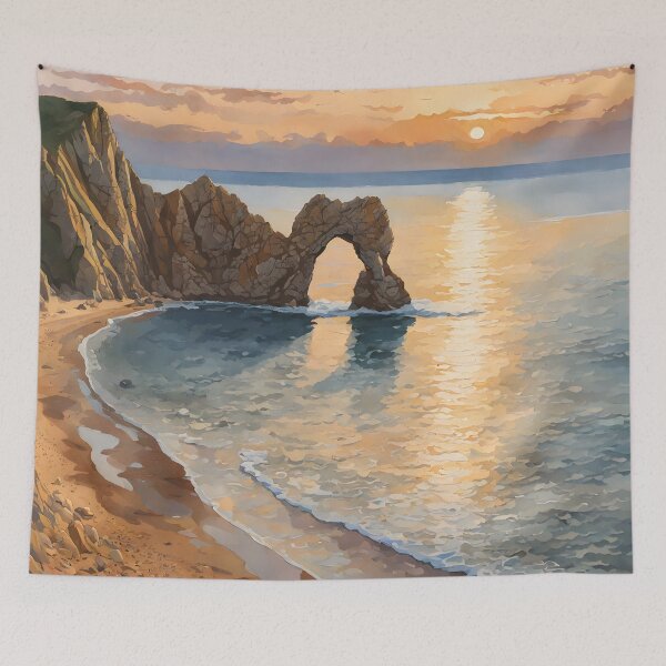 Item preview, Durdle Door: Watercolor Sunset over Jurassic Coast designed and sold by LSVart.