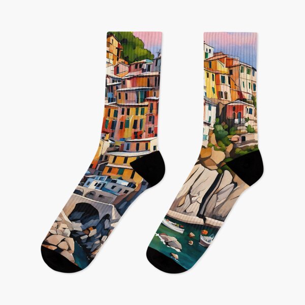 Item preview, Manarola's Colorful Charm: Watercolor Coastal Village designed and sold by LSVart.