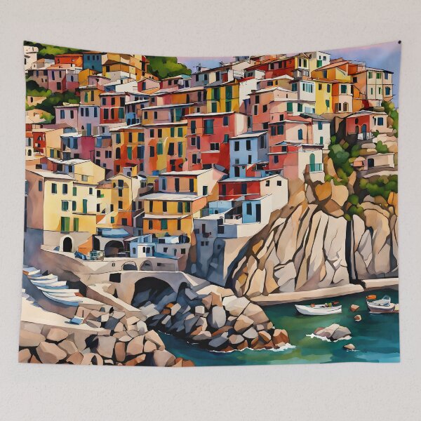 Item preview, Manarola's Colorful Charm: Watercolor Coastal Village designed and sold by LSVart.