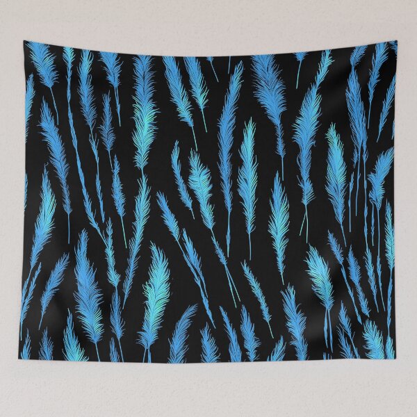 Item preview, Cyan Wild Grasses on Black Background designed and sold by Beachy.