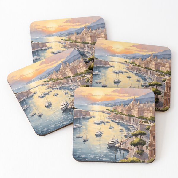 Item preview, Sunset at Monte Carlo Marina: Watercolor Beauty designed and sold by LSVart.
