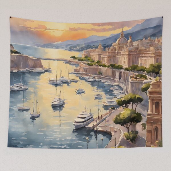 Item preview, Sunset at Monte Carlo Marina: Watercolor Beauty designed and sold by LSVart.
