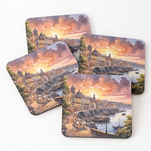 Item preview, Porto's Sunset Splendor: Watercolor Cityscape Beauty designed and sold by LSVart.