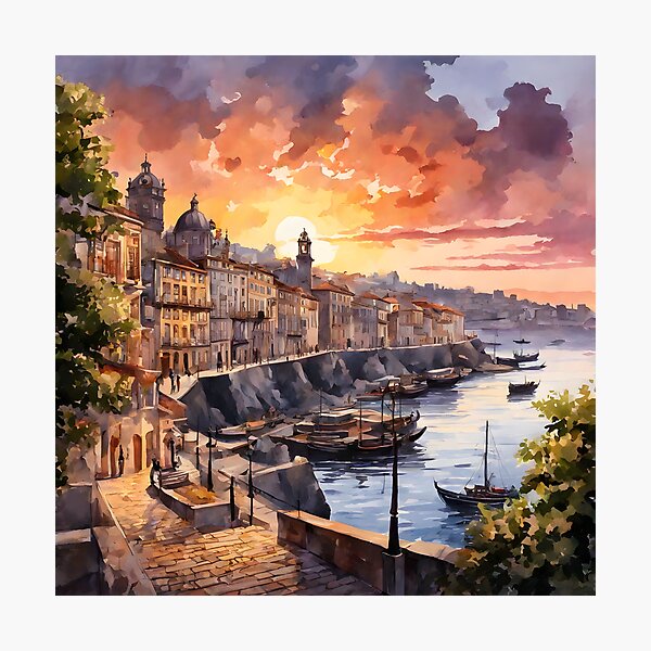 Artikelvorschau, Portos Sonnenuntergangspracht: Die Schönheit eines Stadtbilds in Aquarell entworfen und verkauft von LSVart.
