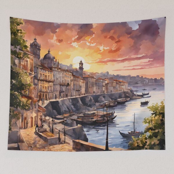 Item preview, Porto's Sunset Splendor: Watercolor Cityscape Beauty designed and sold by LSVart.