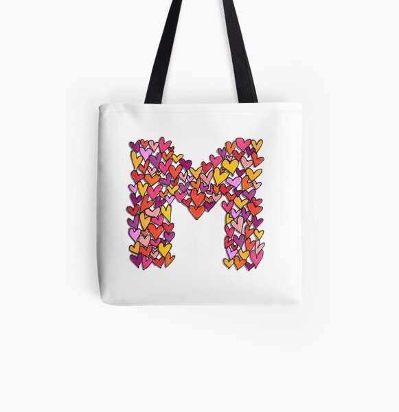 Heart Letter M All Over Print Tote Bag