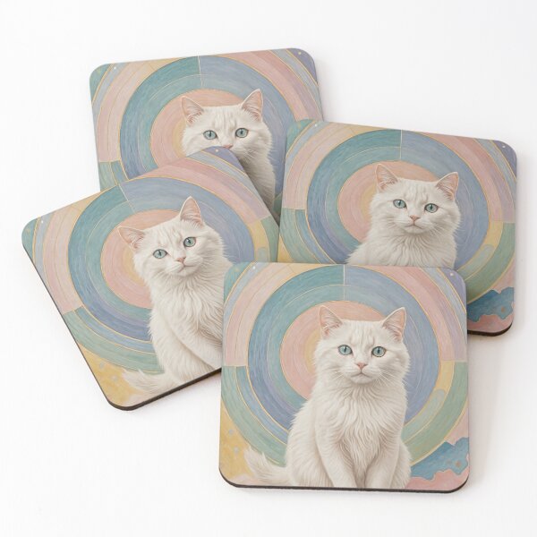 Item preview, Whimsical Dreams: White Cat with Blue Eyes and Pastel Rainbow Design designed and sold by Lizetteh.