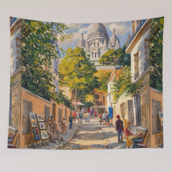 Item preview, Montmartre Alleyway with Artists - Iconic Paris Pathway to Sacre Coeur designed and sold by CARRAANN.