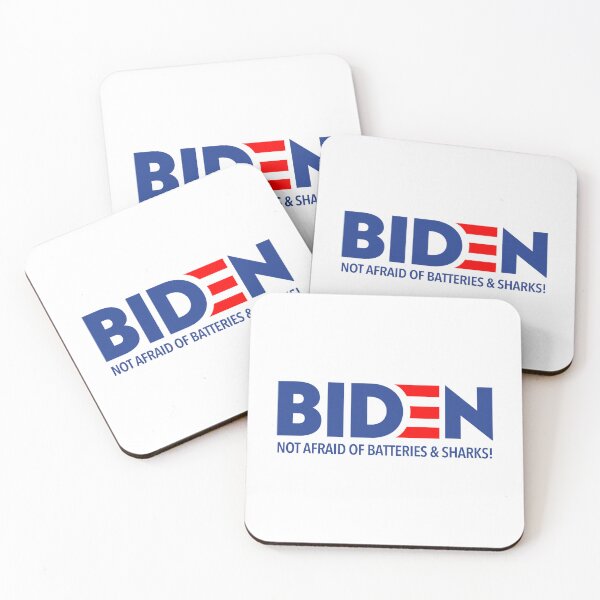 Item preview, BIDEN - Not afraid of batteries and sharks! (blue text) designed and sold by Thelittlelord.