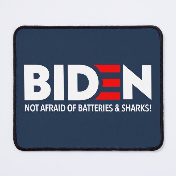 Item preview, BIDEN - Not afraid of batteries and sharks! (WHITE on navy) designed and sold by Thelittlelord.