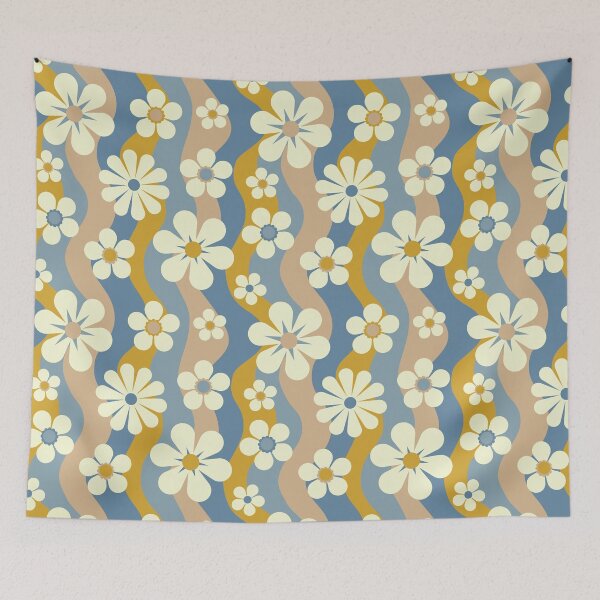 Item preview, Retro Florals - Blue and Yellow designed and sold by Graphic Daisy.