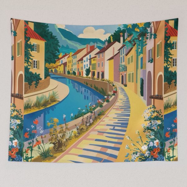 Item preview, Vibrant Pathway in Annecy, France - Colorful French Canal Scene designed and sold by CARRAANN.