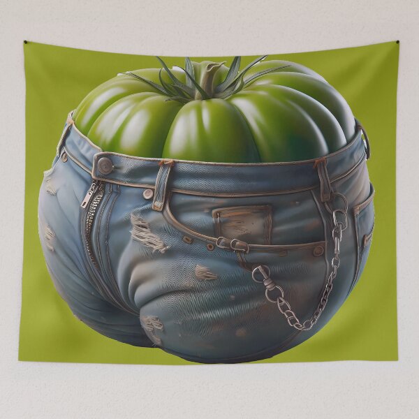 Item preview, Green tomato in jeans designed and sold by Vibranta Studio.