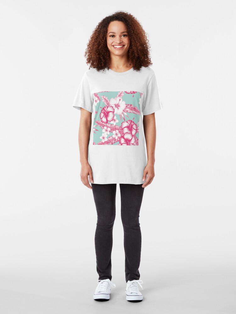 Tropical Pink Blue Hawaiian Hibiscus Flowers T Shirt By Newburyboutique Redbubble 3044