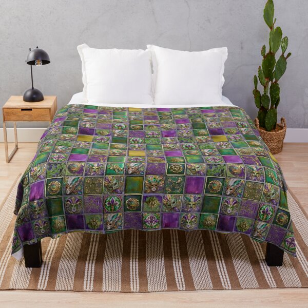Item preview, Mardi Gras Masks, Feathers and Fleur de lis tile print designed and sold by Lee Hiller Designs.
