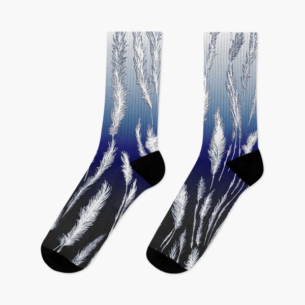 Item preview, White Wild Grasses on Dark Blue Hues Gradient Background designed and sold by Beachy.