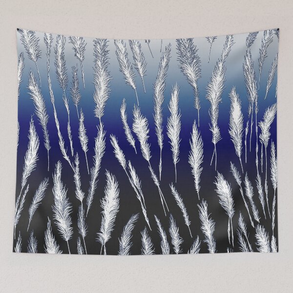 Item preview, White Wild Grasses on Dark Blue Hues Gradient Background designed and sold by Beachy.
