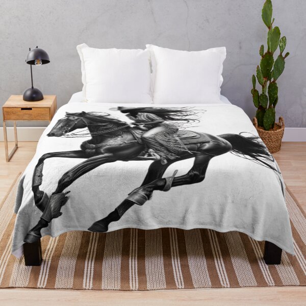 Item preview, Dynamic Black and White Cowboy Woman on Horseback designed and sold by astersgraphics.