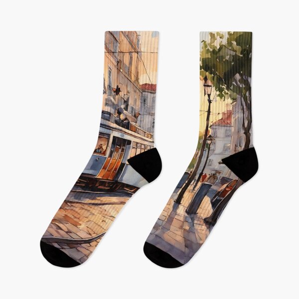 Item preview, Lisbon's Warm Glow: Sunset Watercolor Cityscape designed and sold by LSVart.