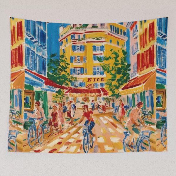 Item preview, Vibrant Nice Street Scene - Colorful French Riviera Cityscape designed and sold by CARRAANN.