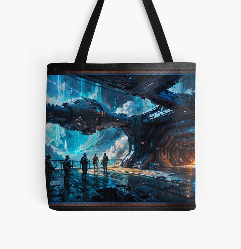 Sci-Fi Futuristic Spaceship As Crew Prepares To Explore Planet Surface AI Concept Art by Xzendor7 - A Magnificent Adventure Begins 5 Sci-Fi Futuristic Spaceship As Crew Prepares To Explore Planet Surface Engrossing AI Concept Art by Xzendor7 Decorative Art Print Print All Over Tote Bag