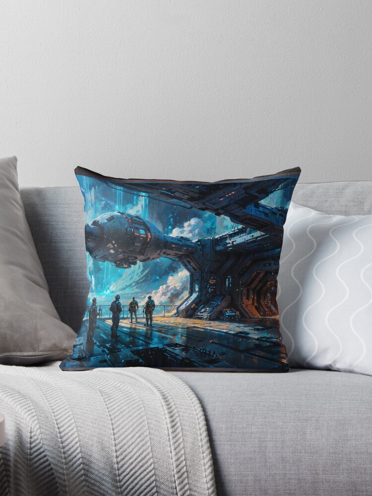 Sci-Fi Futuristic Spaceship As Crew Prepares To Explore Planet Surface AI Concept Art by Xzendor7 - A Magnificent Adventure Begins 4 Sci-Fi Futuristic Spaceship As Crew Prepares To Explore Planet Surface Engrossing AI Concept Art by Xzendor7 Decorative Art Print Throw Pillow