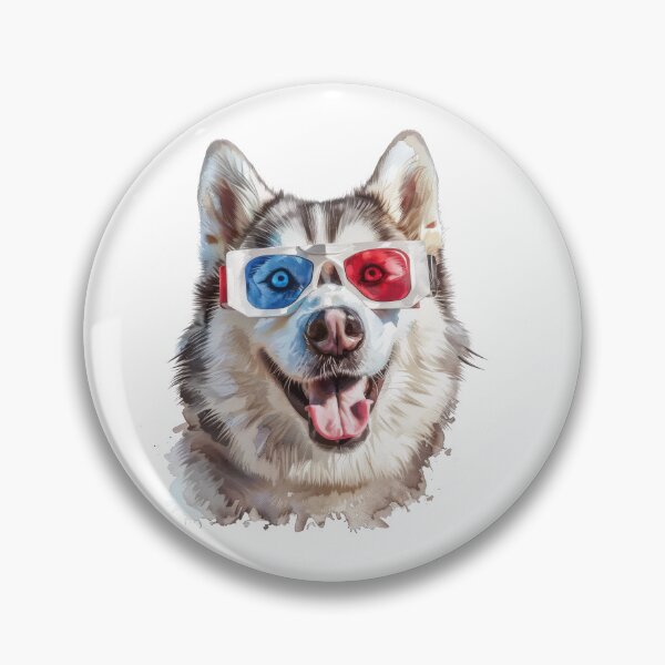 Item preview, Smiling Husky Dog Wearing Old School 3-D Glasses In Watercolour Effect designed and sold by Wormy-23.