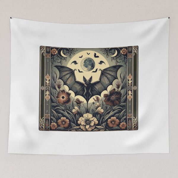 Item preview, Mystical Forest Bat & Floral Ornament Artwork - Enchanting Moonlit Night Art designed and sold by MiszungART.