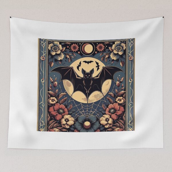 Item preview, Mystical Forest Bat & Floral Ornament Artwork - Enchanting Moonlit Night Art designed and sold by MiszungART.