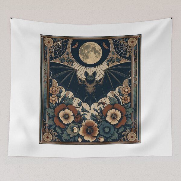 Item preview, Mystical Forest Bat & Floral Ornament Artwork - Enchanting Moonlit Night Art designed and sold by MiszungART.
