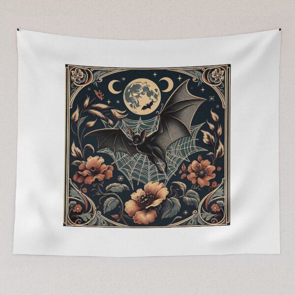 Item preview, Mystical Forest Bat & Floral Ornament Artwork - Enchanting Moonlit Night Art designed and sold by MiszungART.