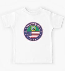 Washington, Washington t-shirt, Washington sticker, circle, Washington flag, white bg Kids Tee