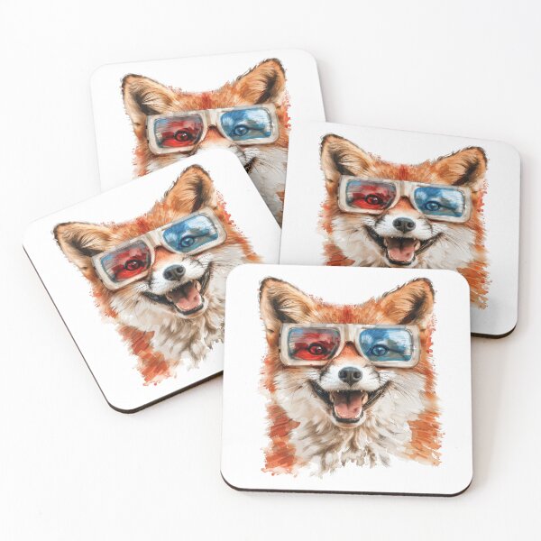 Item preview, Happy Fox Wearing Old School 3-D Glasses In Watercolour Style designed and sold by Wormy-23.