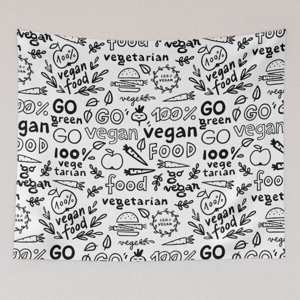 Item preview, 100% vegetarian vegan black on white linear doodle designed and sold by demonique.