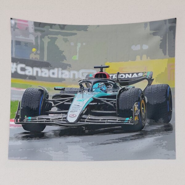 Item preview, Lewis Hamilton racing in the rain on full wets in his 2024 F1 car during the Canadian Grand Prix watercolor designed and sold by Rodissimus1984.