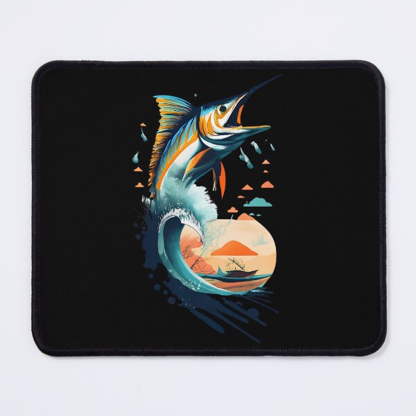 Item preview, Marlin leaping above the waves with sundown on the sea designed and sold by Ann Miu Deluxe.