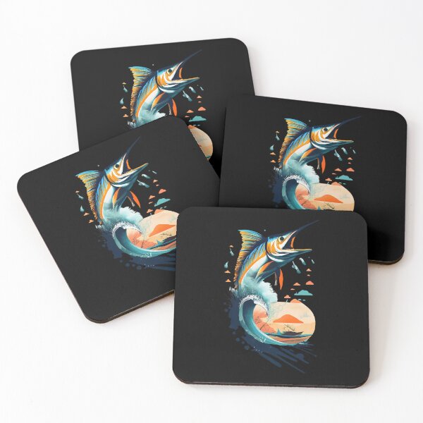 Item preview, Marlin leaping above the waves with sundown on the sea designed and sold by Ann Miu Deluxe.