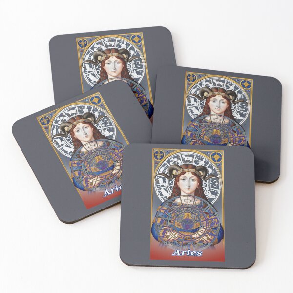 Item preview, Aries Zodiac blue red Astrology sign Renaissance Medieval Style designed and sold by AuroraXGreen.