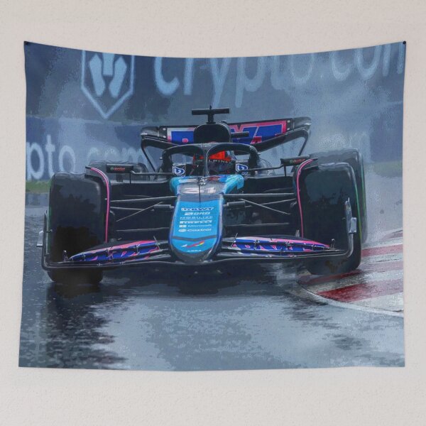 Item preview, Esteban Ocon racing in the rain in his 2024 F1 car during the Canadian Grand Prix abstract designed and sold by Rodissimus1984.