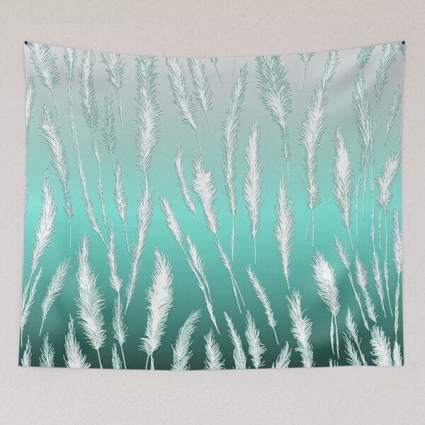 Item preview, White Wild Grasses on Cyan Hues Gradient Background designed and sold by Beachy.