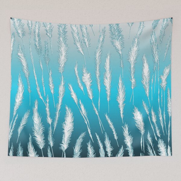 Item preview, White Wild Grasses on Turquoise Hues Gradient Background designed and sold by Beachy.