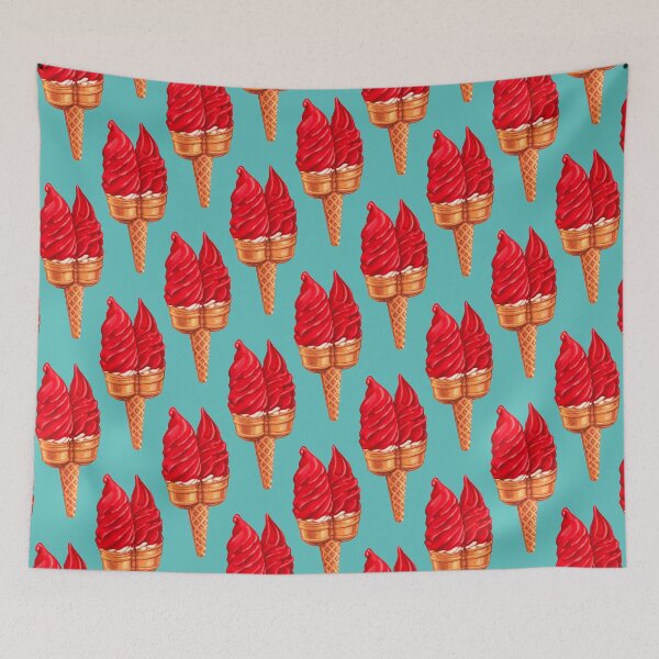 Item preview, Twin Cherry Dip Ice Cream Pattern - Blue designed and sold by Kelly  Gilleran.