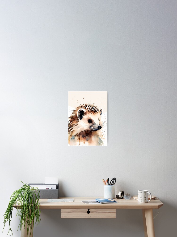 Thumbnail 2 of 3, Poster, "Hedgehog Portrait: Watercolor Painting on White Background" designed and sold by soulfulpalette.