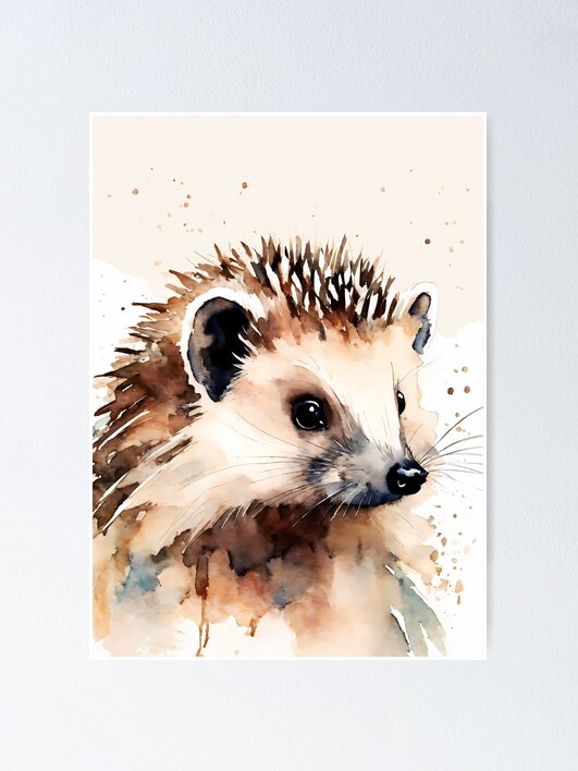 Thumbnail 1 of 3, Poster, "Hedgehog Portrait: Watercolor Painting on White Background" designed and sold by soulfulpalette.