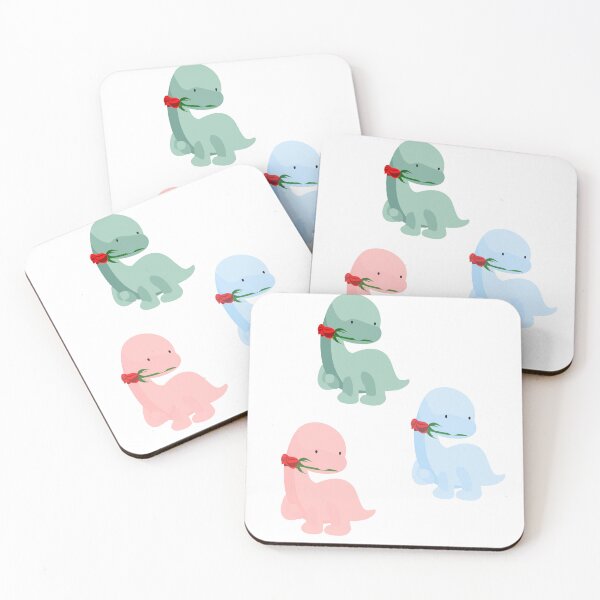 Item preview, 3 dinosaurs holding a rose, green, pink and blue designed and sold by Spirit and Style.
