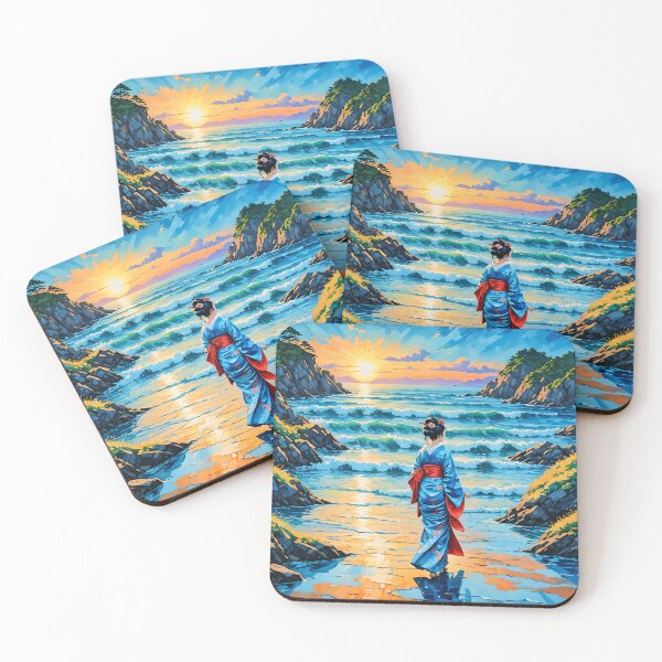 Item preview, Beautiful abstract geisha, kimono , in sunrise with flowers designed and sold by Coolparrotgirl.