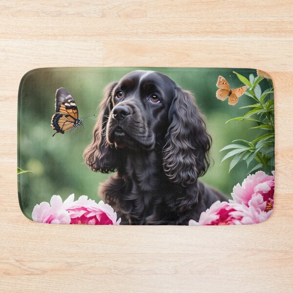 Item preview,  Black and  English cocker spaniel with peonie designed and sold by Coolparrotgirl.